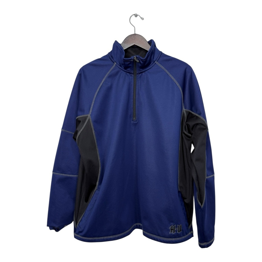 Harley-Davidson Men’s XL Blue Black 1/4 Zip Windbreaker Pullover Jacket H-D Logo